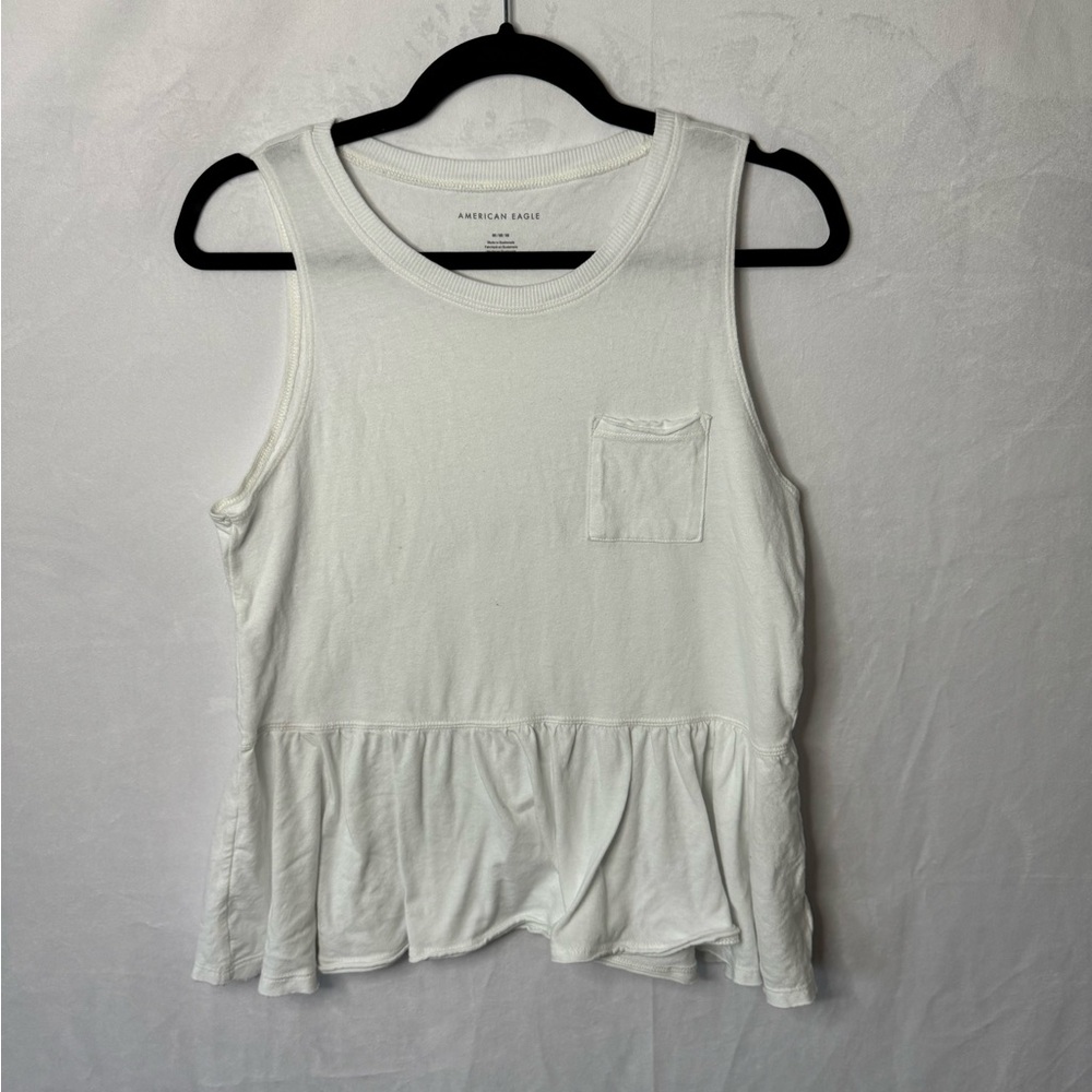 AMERICAN EAGLE WHITE POCKET PEPLUM TANK